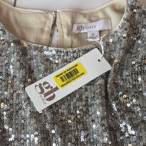 NWT Silver Sequin Dress by gb Girls size 6 Fully lined Keyhole Back New with Tag - Picture 8 of 11